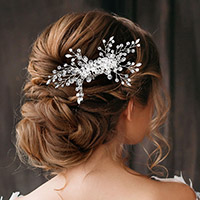 Glass Beads Flower Leaf Hair Comb