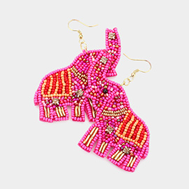 Felt Back Elephant Beaded Dangle Earrings