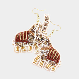 Felt Back Elephant Beaded Dangle Earrings