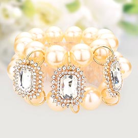 Glass Stone Accented Pearl Stretch Bracelet