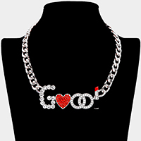 Rhinestone Paved Good Message Necklace