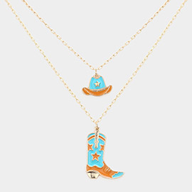 Enamel Cowboy Boots Hat Pendant Necklace