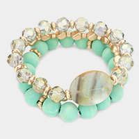 3PCS - Natural Stone Accented Multi Layered Bracelets