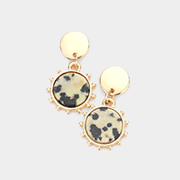 Circle Natural Stone Drop Dangle Earrings