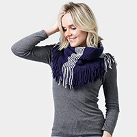 Stripe Knit Tube Scarf With Tassel