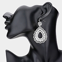 Metal Teardrop Filigree Dangle Earrings