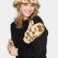 Leopard Teddy Pop-Top Mitten Gloves