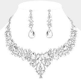 Teardrop Round Stone Cluster Evening Necklace