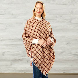 Diamond Pattern Knitted Poncho