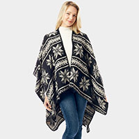 Reversible Snowflake Pattern Ruana Poncho