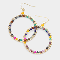 Faceted Beads Wrapped Open Circle Dangle Earrings