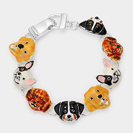 Enamel Dog Face Link Magnetic Bracelet