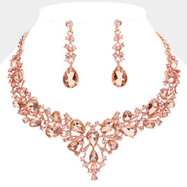 Teardrop Round Stone Cluster Evening Necklace