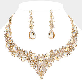 Teardrop Round Stone Cluster Evening Necklace