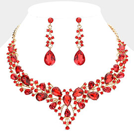 Teardrop Round Stone Cluster Evening Necklace