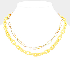 Colored Chain Paper Clip Metal Chain Layered Necklace