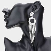 Rhinestone Pave Open Circle Fringe Evening Earrings