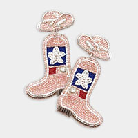 Felt Back Cowboy Boots Beaded Dangle Earrings