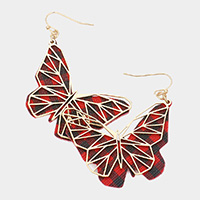 Faux Leather Back Metal Laser Cut Butterfly Dangle Earrings