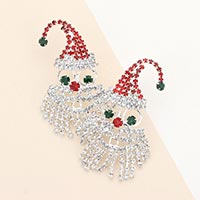 Rhinestone Pave Christmas Santa Earrings