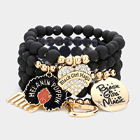 5PCS - Black Girl Magic Various Charm Multi Layered Stretchable Bracelets