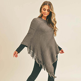 Embossed Dotted Line Tassel Poncho