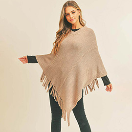 Embossed Dotted Line Tassel Poncho