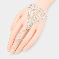 Crystal Rhinestone Accented Hand Chain Evening Bracelet