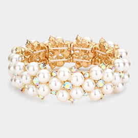 Pearl Flower Cluster Link Stretch Bracelet