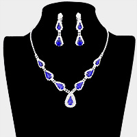 Teardrop Stone Accented Rhinestone Pave Necklace Clip on Earring Set