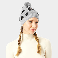 Soft Fuzzy Leopard Print Beanie Hat With Pom Pom