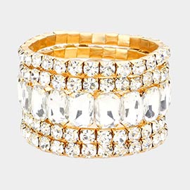 5PCS - Emerald Cut Round Stone Stretch Evening Bracelets