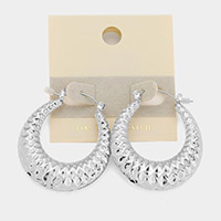 14K White Gold Filled Textured Metal Hoop Pin Catch Earrings