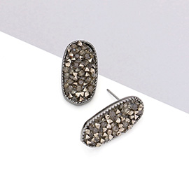 Glitter Stone Oval Stud Earrings