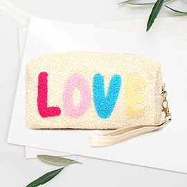 Faux Fur Love Message Pouch With Wristlet