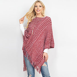 Striped Knit Tassel Poncho