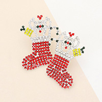 Rhinestone Pave Christmas Socks Earrings