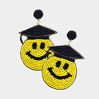 Felt Back Seed Beaded Graduation Smile Face Dangle Earrings