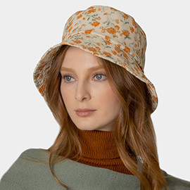 Floral Printed Corduroy Bucket Hat