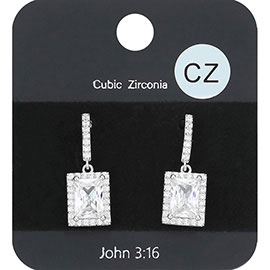 CZ Rectangle Dangle Evening Earrings