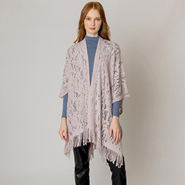 Floral Solid Crochet Ruana Poncho