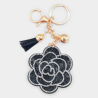 Bling Camellia Flower Tassel Keychain