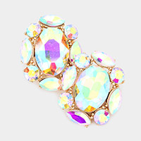 Multi Stone Cluster Oval Evening Earrings