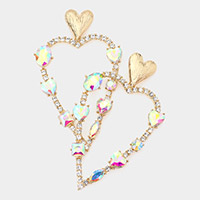 Multi Stone Embellished Open Heart Dangle Evening Earrings