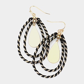 Faux Leather Wrapped Triple Teardrop Dangle Earrings