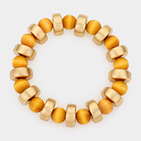 Metal Round Wood Ball Stretch Bracelet