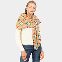 Multi Colored Quatrefoil Printed Oblong Scarf