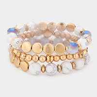 3PCS - Semi Precious Accented Beaded Stretch Bracelets