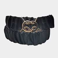 Solid Pleated Faux Leather Scrunch Stretch Elastic Belt