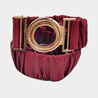 Solid Pleated Faux Leather Scrunch Stretch Elastic Belt